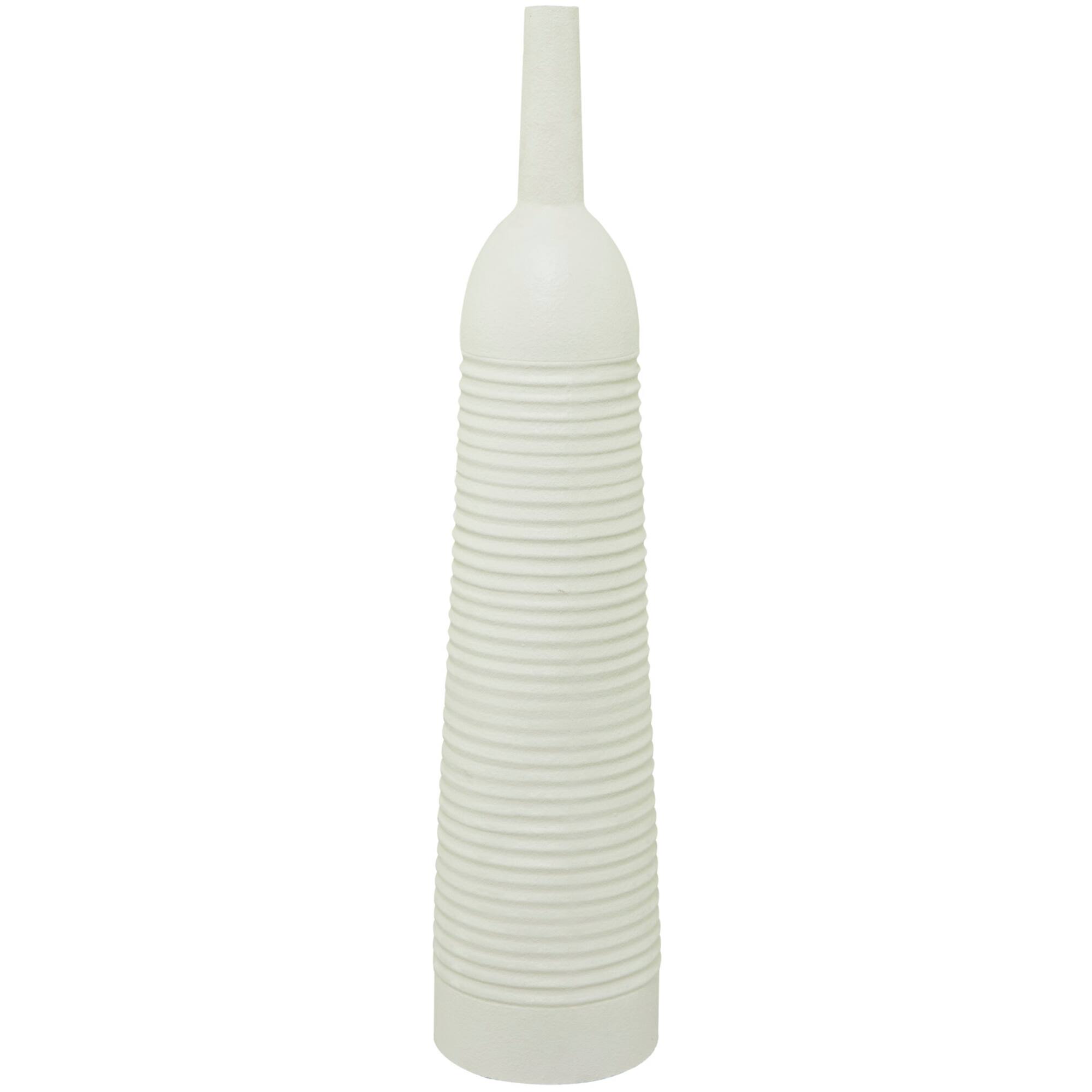 White Metal Grooved Vase 8" x 8" x 36"